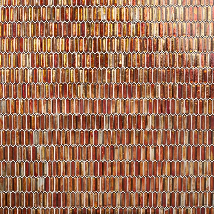 Komorebi Picket Bonfire Red 1x3 Polished Glass Mosaic Tile