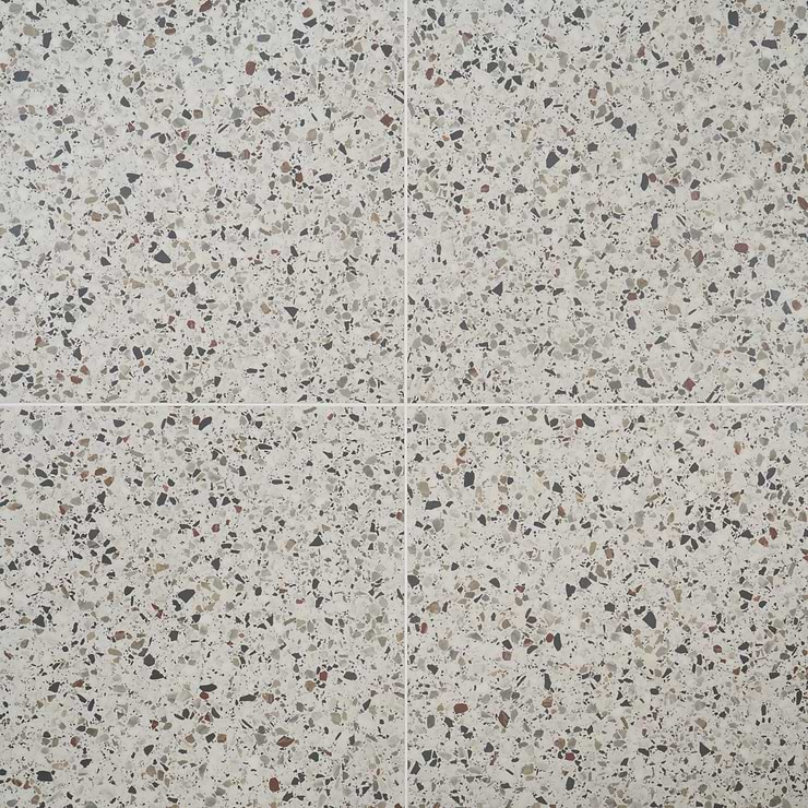 Kobe Flakes Ice White 24x24 Terrazzo Look Matte Porcelain Tile