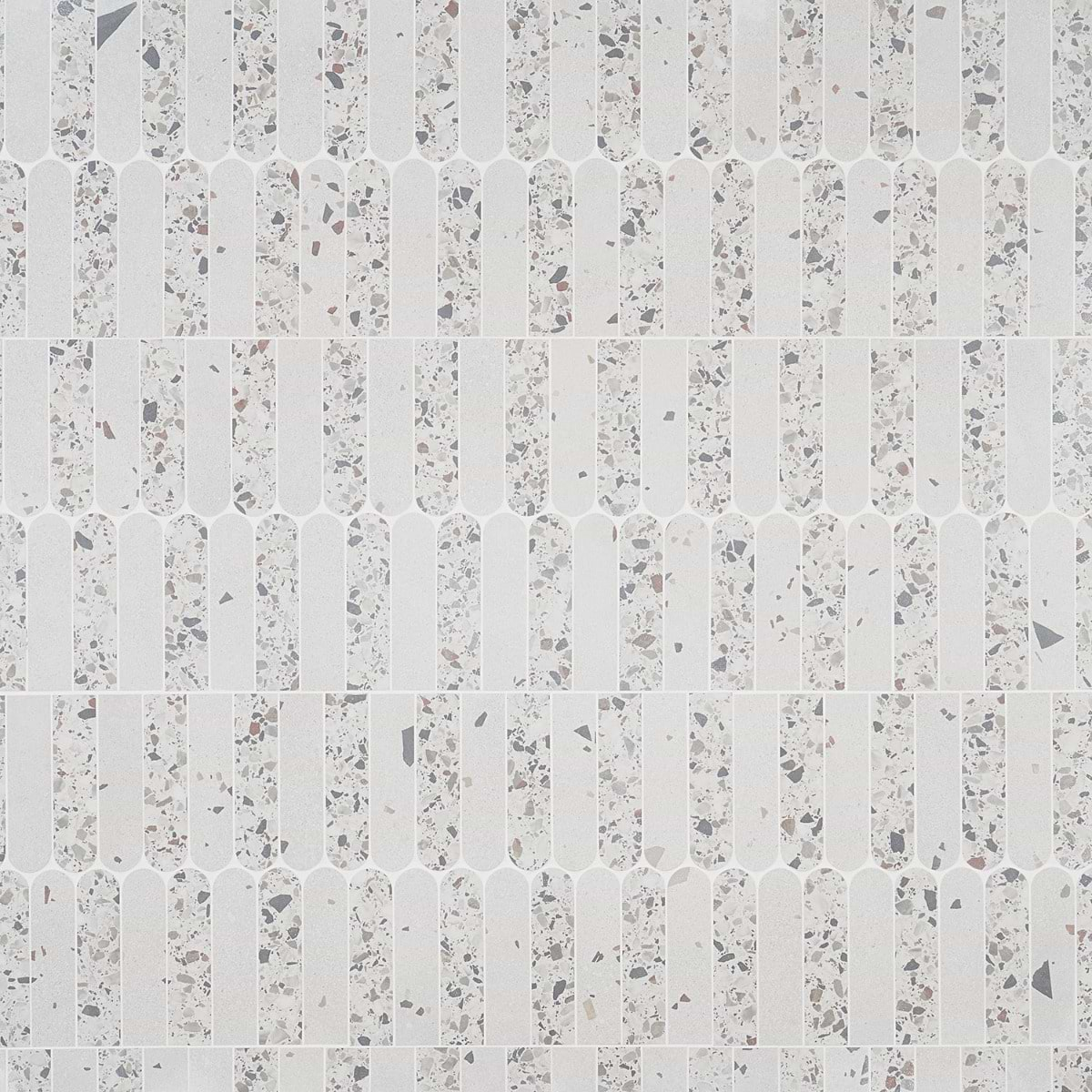 Kobe Fin Ice White 2x8 Terrazzo Look Matte Porcelain Mosaic Tile