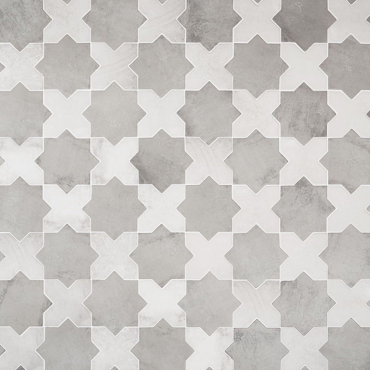 Not for Sale-Parma Dove Gray Matte Star and White Matte Cross 6" Terracotta Look Porcelain Tile