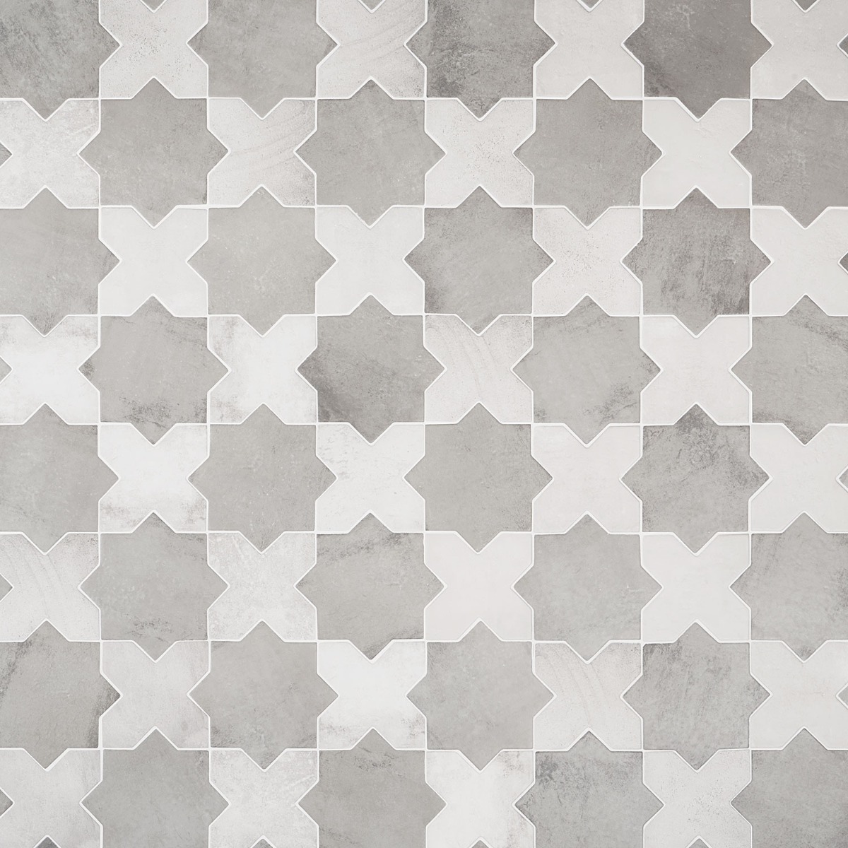 Parma Dove Gray Matte Star and White Matte Cross 6" Terracotta Look Porcelain Tile
