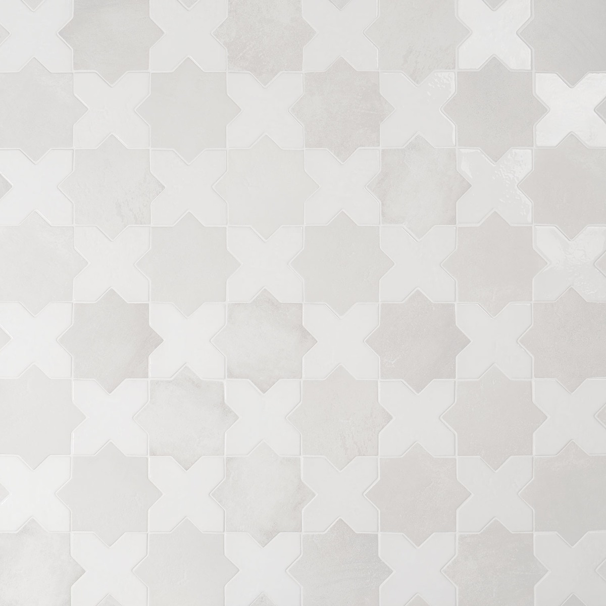 Not for Sale-Parma White Matte Star and White Polished Cross 6" Terracotta Look Porcelain Tile