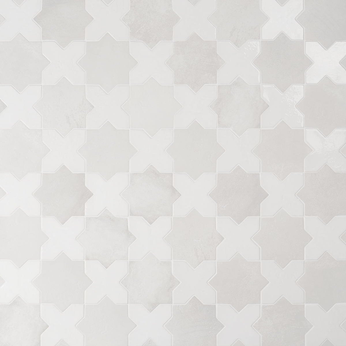 Parma White Matte Star and White Polished Cross 6" Terracotta Look Porcelain Tile