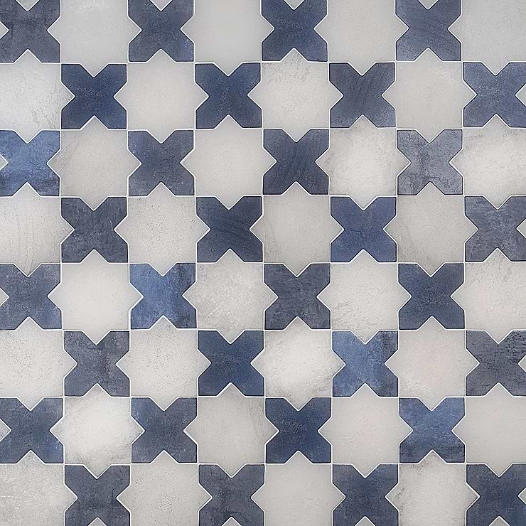 Not for Sale-Parma White Matte Star and Denim Blue Matte Cross 6" Terracotta Look Porcelain Tile