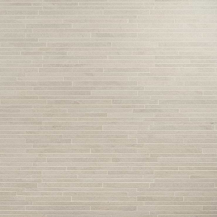 Acadia Thin Strip Warm Linen White Limestone Look Matte Porcelain Mosaic Tile