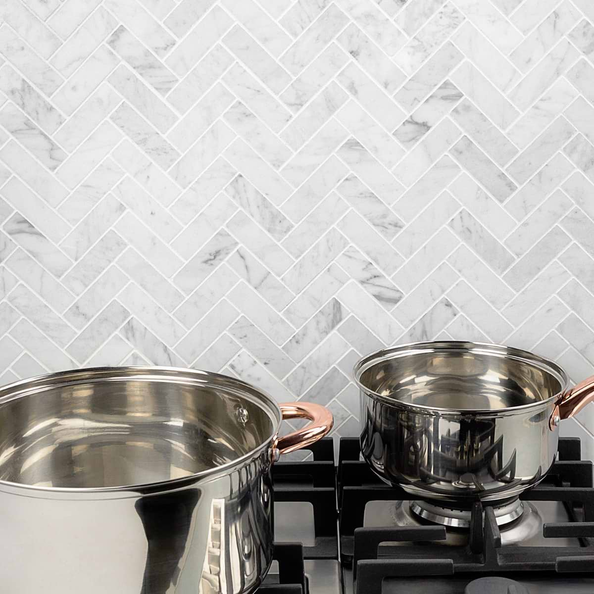 Carrara White 1X3 Herringbone Polished Marble Mosaic