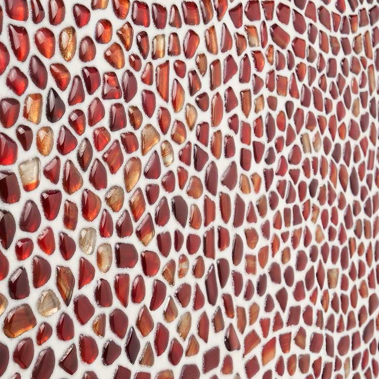 Komorebi Pebble Bonfire Red Polished Glass Mosaic Tile