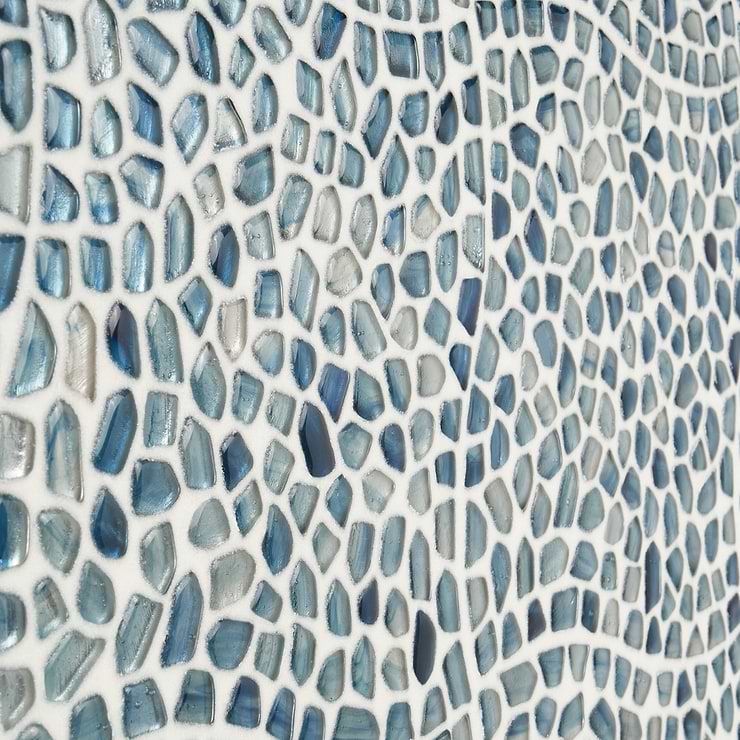 Komorebi Pebble Jet Stream Blue Polished Glass Mosaic Tile