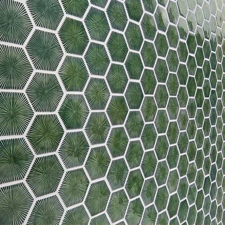 Nabi Deep Emerald Green 3" Hexagon Polished Glass Mosaic Tile