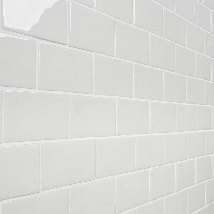 Nabi Glacier White 3x6 Crackled Glass Wall Tile