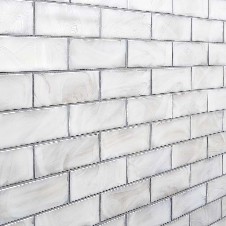Magico Iridescent Pearl White 2x6 Polished Glass Mosaic Tile