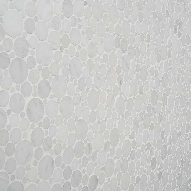 Kinetic White Asian Statuary Small Circles Honed Marble Mosaic Tile