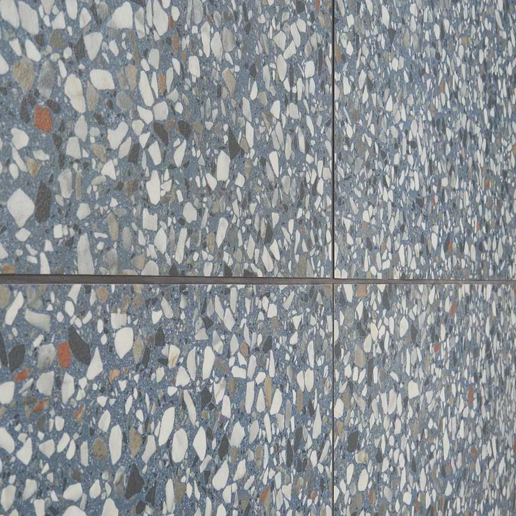 Kobe Flakes Ocean Blue 24x24 Terrazzo Look Matte Porcelain Tile