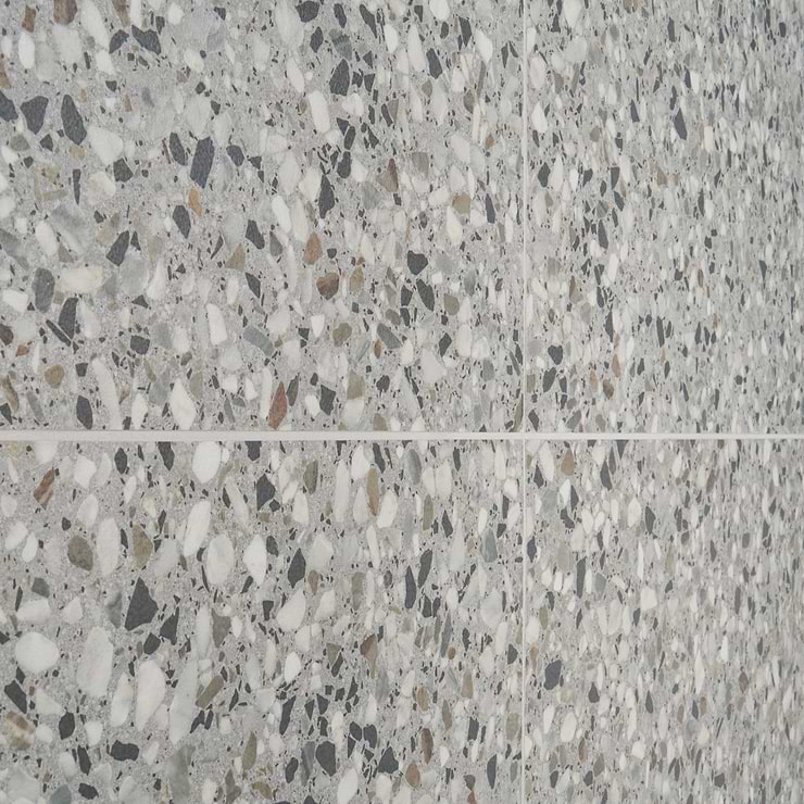 Kobe Flakes Smoke Gray 24x24 Terrazzo Look Matte Porcelain Tile