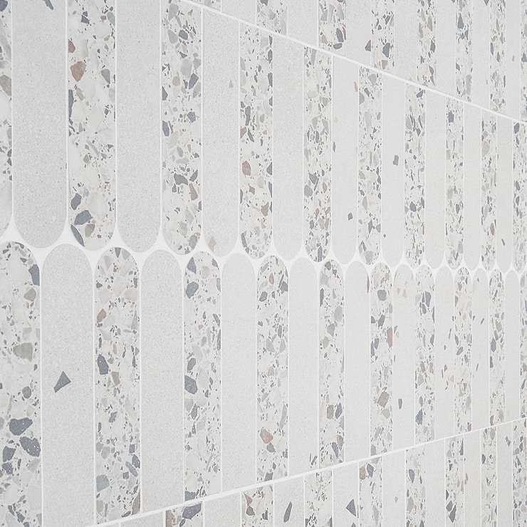Kobe Fin Ice White 2x8 Terrazzo Look Matte Porcelain Mosaic Tile
