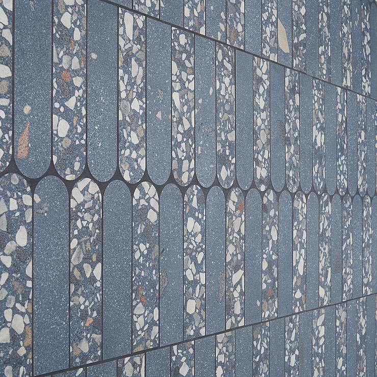 Kobe Fin Ocean Blue 2x8 Terrazzo Look Matte Porcelain Mosaic Tile