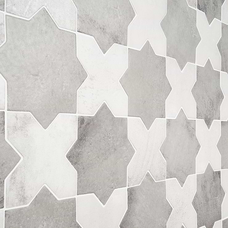 Parma Dove Gray Matte Star and White Matte Cross 6" Terracotta Look Porcelain Tile