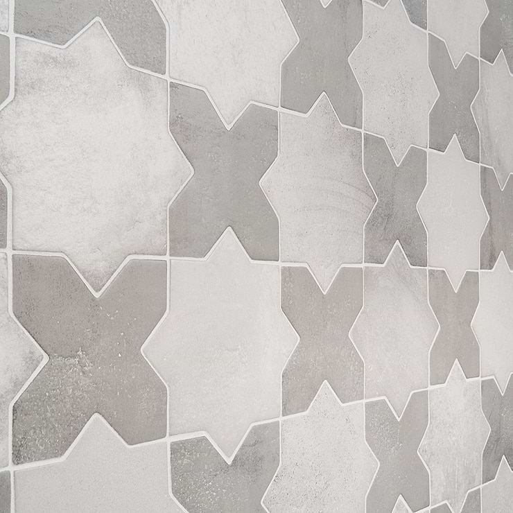 Parma White Matte Star and Dove Gray Matte Cross 6" Terracotta Look Porcelain Tile