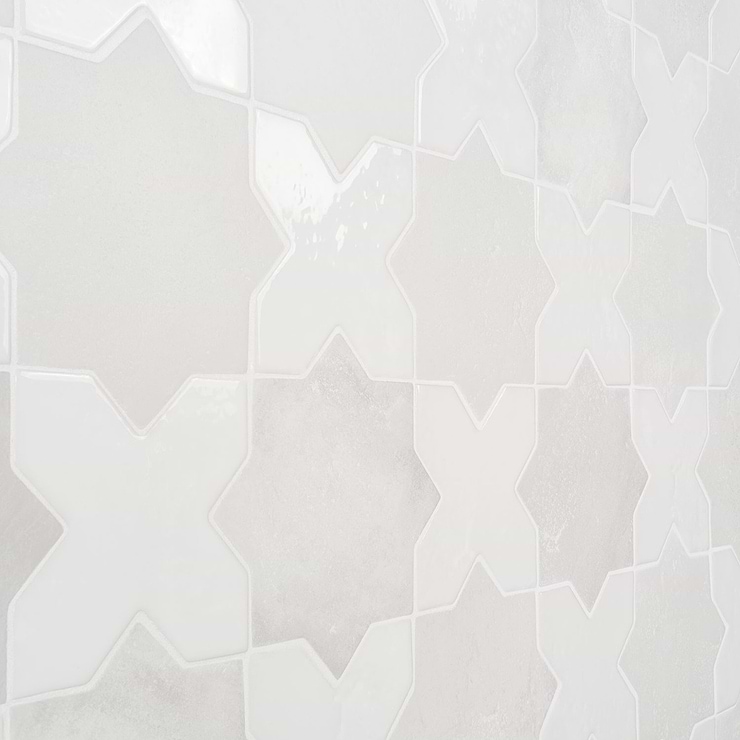 Parma White Matte Star and White Polished Cross 6" Terracotta Look Porcelain Tile