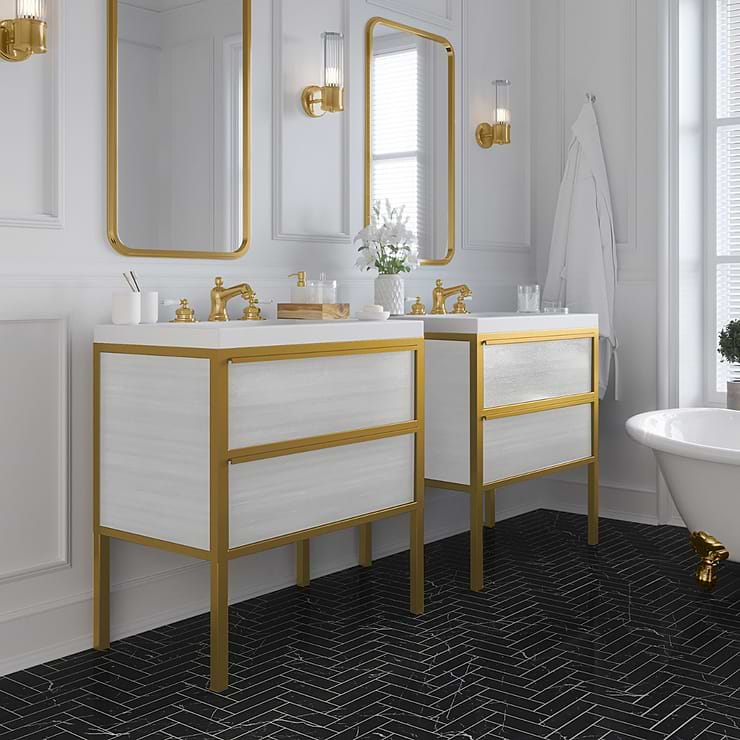 Element White and Brass 30" Single Vanity with Integrated Top
