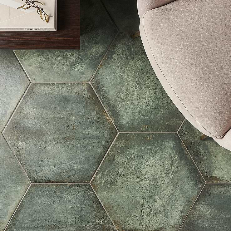 Angela Harris Flatiron Aquamarine 20" Large  Hexagon Matte Porcelain Tile