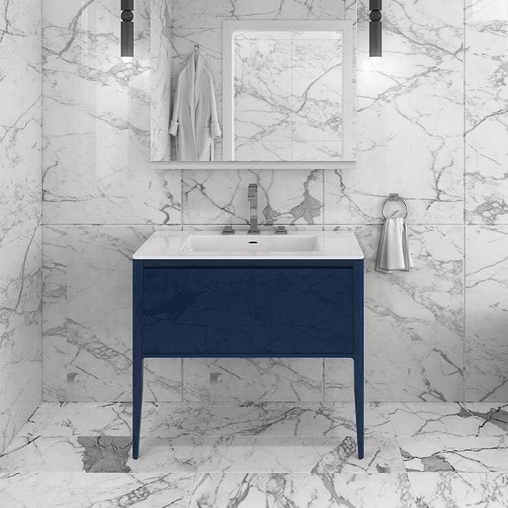 Luxe Collection  30" Navy Gloss Vanity; in Style Ideas Contemporary, Mid Century, Modern, Transitional