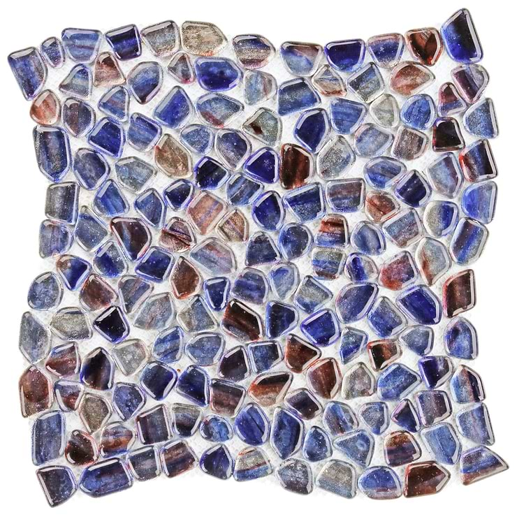 Komorebi Pebble Bayou Blue Polished Glass Mosaic Tile