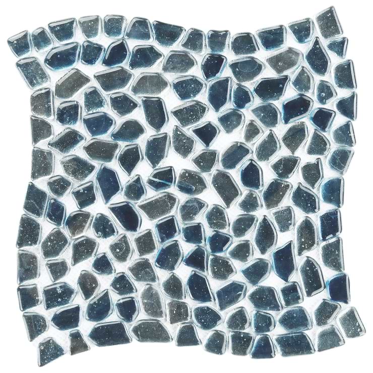 Komorebi Pebble Jet Stream Blue Polished Glass Mosaic Tile