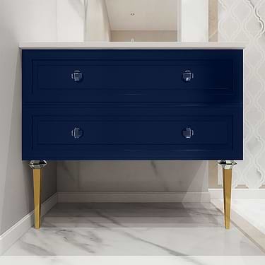 Alma Blue 42" Vanity with Gold  and Lucite Legs and Hardware