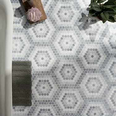 Juno Honeycomb Gray and White 1" Hexagon Polished Marble Mosaic