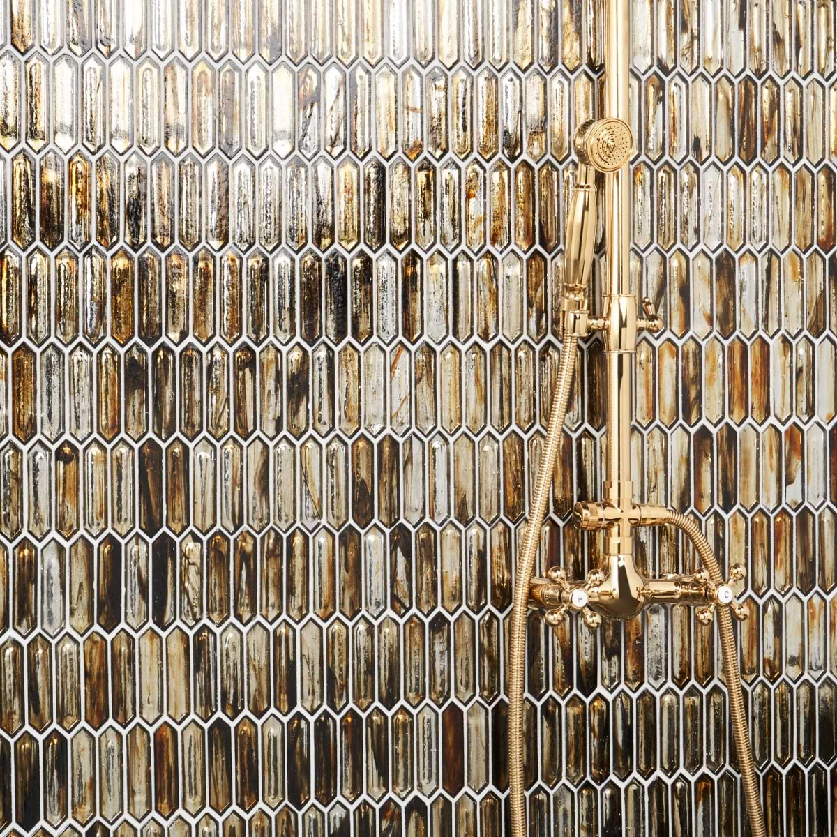 Komorebi Picket Golden Honey 1x3 Polished Glass Mosaic