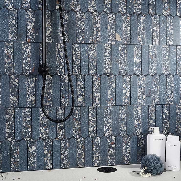 Kobe Fin Ocean Blue 2x8 Terrazzo Look Matte Porcelain Mosaic Tile