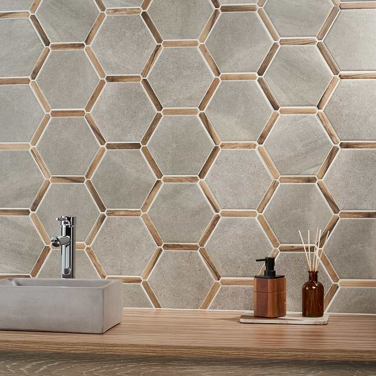 Sagon Cemento Gray 9" Hexagon Matte Porcelain Tile