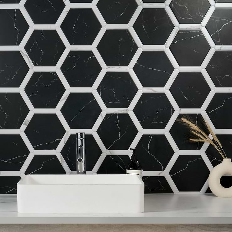 Sagon Nero Black 9" Hexagon Matte Porcelain Tile