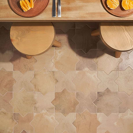 Parma Cotto Brown Matte Star and Cotto Brown Matte Cross 6" Terracotta Look Porcelain Tile