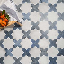 Not for Sale-Parma White Matte Star and Denim Blue Matte Cross 6" Terracotta Look Porcelain Tile