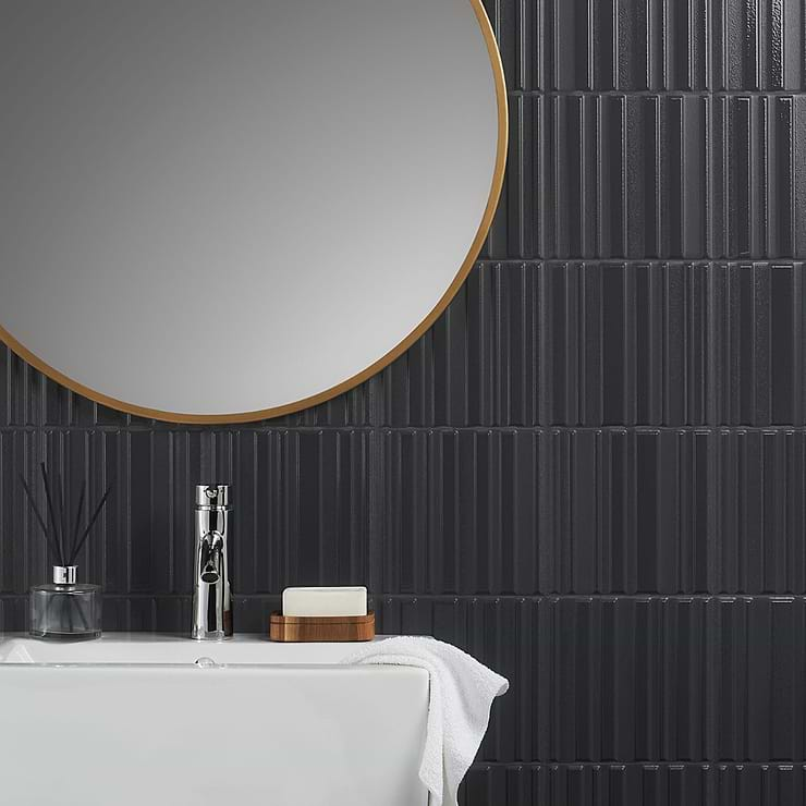 Sydney Charcoal Black 8x16 3D Glossy and Matte Mixed Finish Ceramic Tile