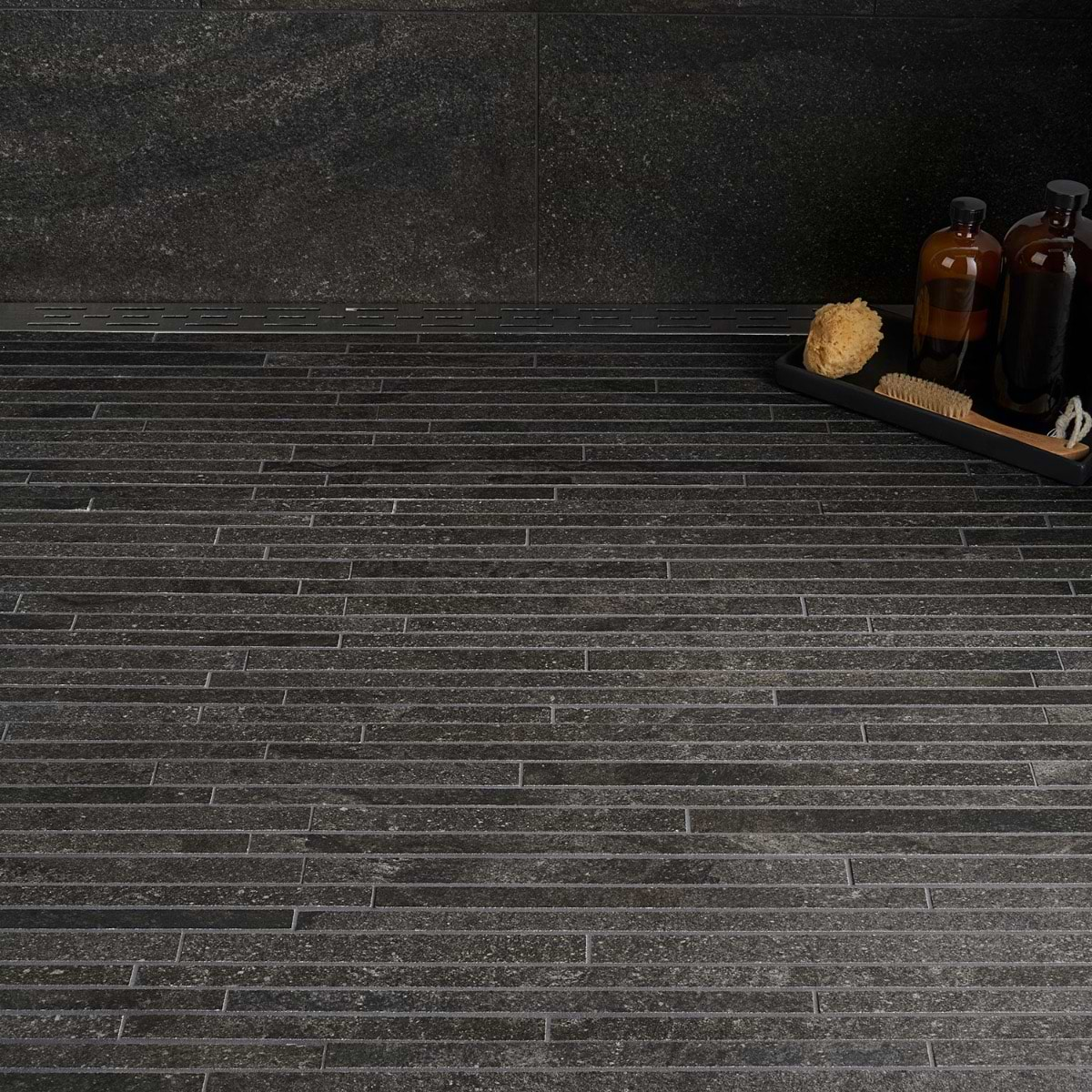 Acadia  Thin Strip Charcoal Black Matte Porcelain Mosaic Tile