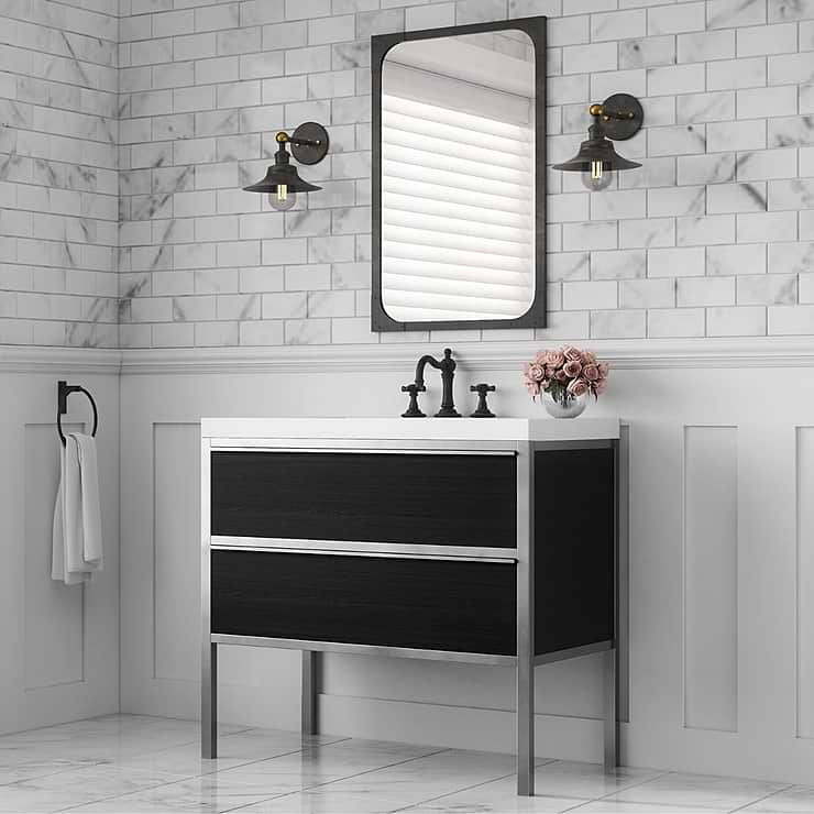 Element  Black and Chrome 30" Single Vanity with Integrated Top; in Style Ideas Contemporary, Industrial, Modern, Transitional