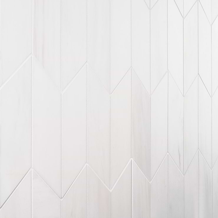 Bianco Dolomite White 3x12 Chevron Premium Honed Marble Tile