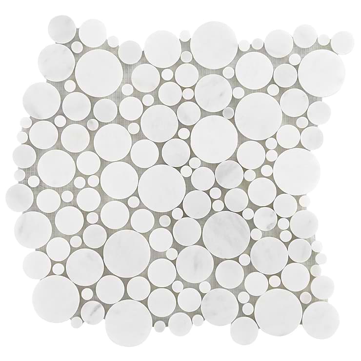 Kinetic White Asian Statuary Small Circles Honed Marble Mosaic Tile