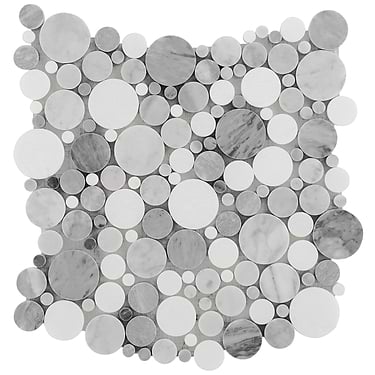 Kinetic Fog White Small Circles Polished Marble Mosaic