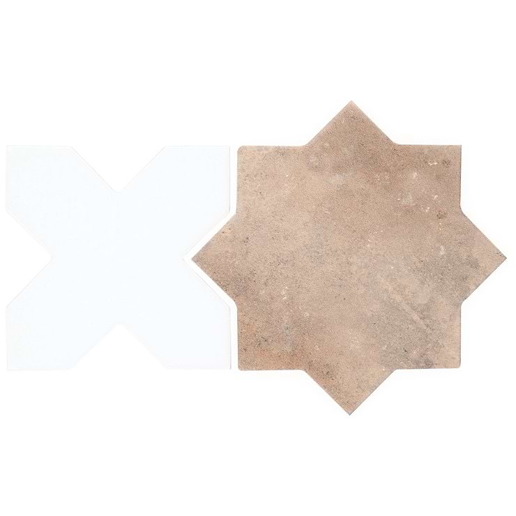 Parma Cotto Brown Matte Star and White Polished Cross 6" Terracotta Look Porcelain Tile