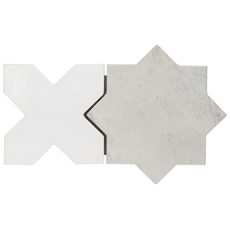 Not for Sale-Parma Dove Gray Matte Star and White Matte Cross 6" Terracotta Look Porcelain Tile