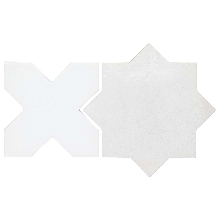 Not for Sale-Parma White Matte Star and White Polished Cross 6" Terracotta Look Porcelain Tile