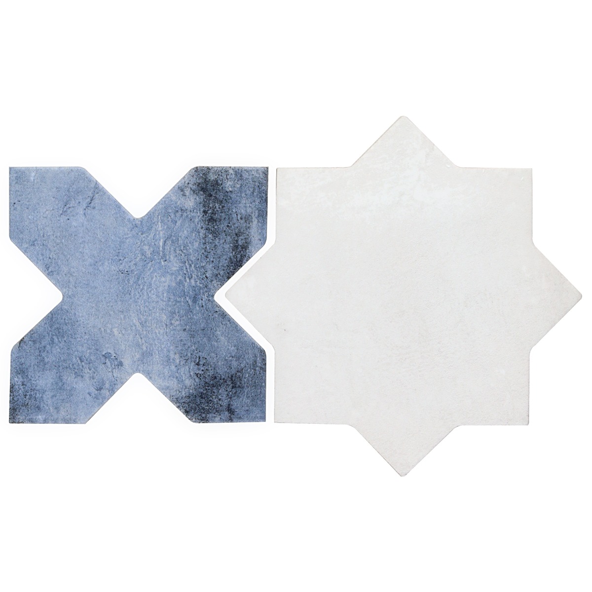 Not for Sale-Parma White Matte Star and Denim Blue Matte Cross 6" Terracotta Look Porcelain Tile