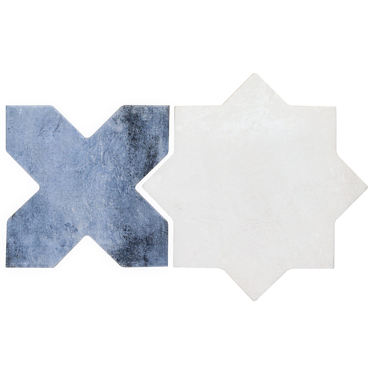 Parma White Matte Star and Denim Blue Matte Cross 6" Terracotta Look Porcelain Tile