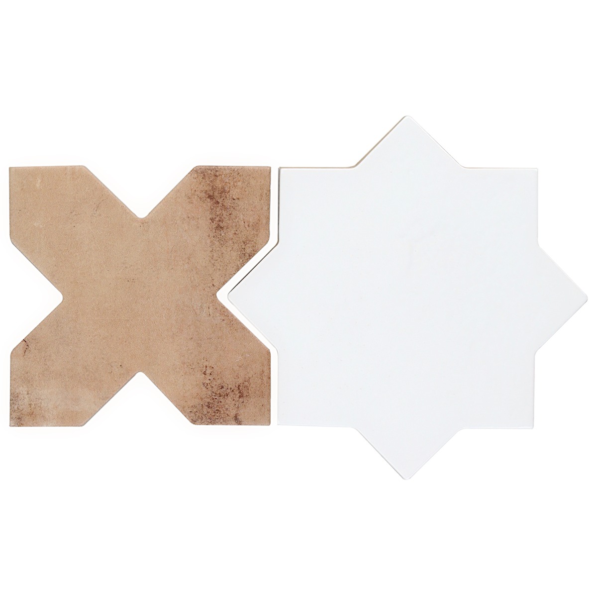 Not for Sale-Parma White Polished Star and Cotto Brown Matte Cross 6" Terracotta Porcelain Tile