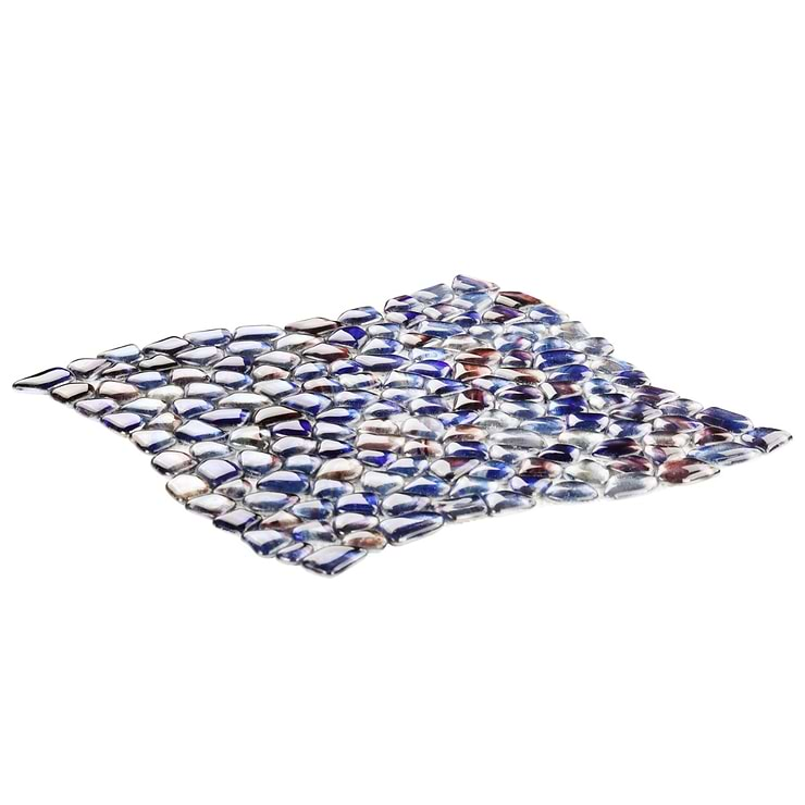 Komorebi Pebble Bayou Blue Polished Glass Mosaic Tile