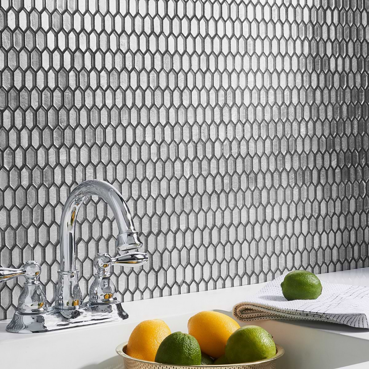 Flicker Silver 1/4" x 1" Polished Glass Mosaic Tile